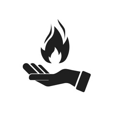 Hand holding fire icon on a white background. Vector illustration