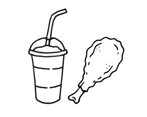 crispy fried chicken leg and drink illustration