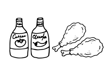 crispy fried chicken legs and sauces illustration