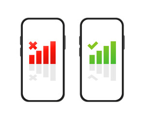 Mobile interface, mobile communication by phone. Sensor device with good and bad communication signal. Vector illustration
