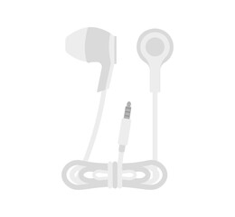 Vacuum headphones earplugs play music white flat. Accessory playing music listening audiobook sound inside the ear talking gadget for relaxation learning silent listen music accessories isolated white