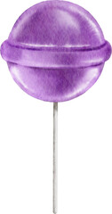 Purple lollipop candy. Realistic art. Hand draw painted watercolor illustration.