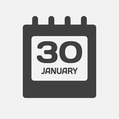 Icon day date 30 January, template calendar page