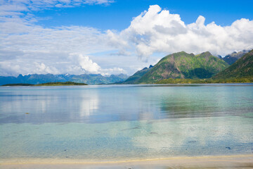 Sandy beach at Valbukta bay, Lofoten, Norway
