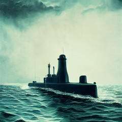 Fototapeta premium 3D rendering. Submarine docked for repairs