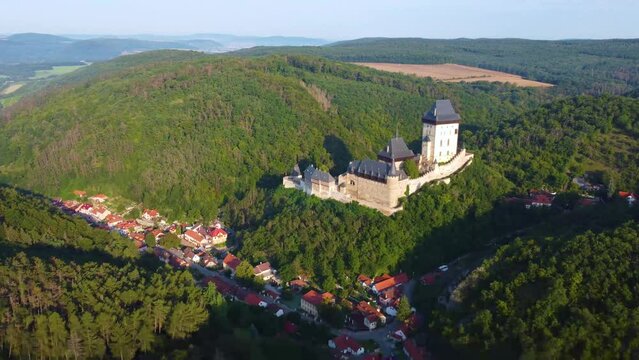 Karlstejn medieval castle in Central Bohemia from above