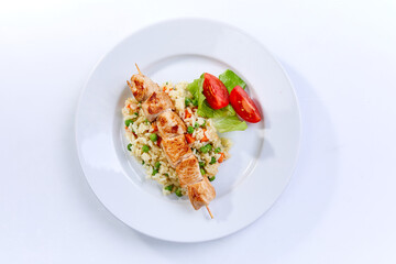 chicken kebab with fresh salad