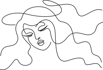 Abstract minimal woman face. Continuous one line drawing