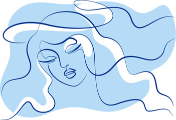 Abstract minimal woman face. Continuous one line drawing