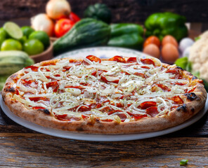 Pepperoni pizza with onion rings