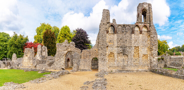 Hampshire, England; October 4, 2022 - A view of the the extensive remains  of Wolvesey Castle in Winchester, England, which date largely from the 12th century.