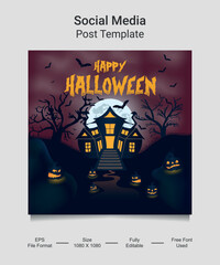 Happy Halloween Social media post template design. Very suitable for social media posts, banners, cards, websites etc.