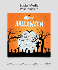 Happy Halloween Social media post template design. Very suitable for social media posts, banners, cards, websites etc.