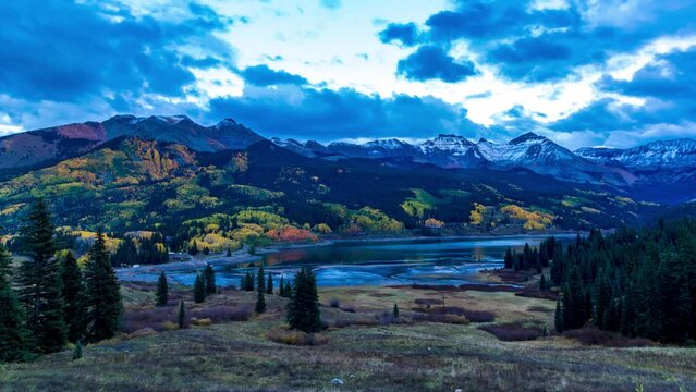 Sunset of lake in the mountains during the Autumn season