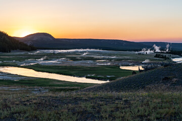 Sunset at Midway Geyser Basin in Yellowstone National Park