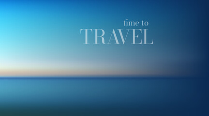 Time to travel. Abstract aerial panoramic view of sunrise over ocean. Nothing but sky and water. Beautiful serene scene. Vector illustration