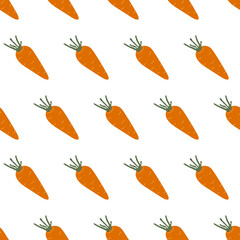 Hand drawn vector orange carrot. Vegetable simple seamless pattern.