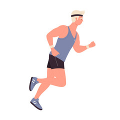 Running sport male trainer. Cardio session, fitness training program vector illustration