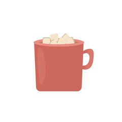 illustration of a cup of cocoa with marshmallows on a white background.  Autumn drinks, printing in books, on toys, clothes.
