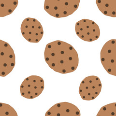 illustration of seamless pattern cookies with chocolate.  packaging design for coffee houses and pastries, printing on clothes, tablecloths, napkins, Kraft paper.
