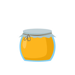 illustration of jar with honey or jam isolated on white background. packaging design element, printing on paper, on clothes, on dishes, illustration in children's books.