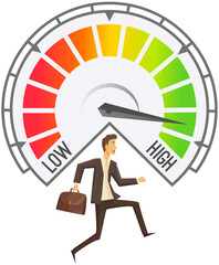 Busy overworked, sad, man hurry running late for work. Stressful work, stress at workplace. Unhappy male clerk at deadline. Busy businessman, project failure, workaholic can not find solution