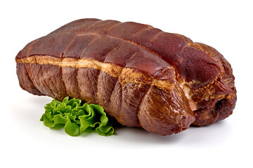 Smoked pork meat, isolated on white background.