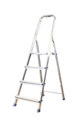 Household aluminum ladder on an isolated background. - obrazy, fototapety, plakaty