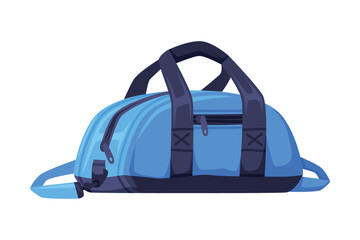 Blue Travel Bag with Handle and Zipper as Packed Luggage for Traveling Vector Illustration