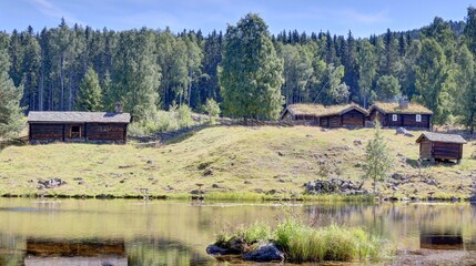 vieilles maisons traditionnelles en Norvège, village ancien norvégien