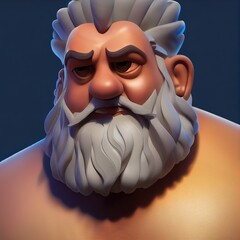 Greek god of Olimp Zeus portrait. Animated movie character design isolated. Animation 3d digital art style, realistic light render. 3D illustration. - obrazy, fototapety, plakaty