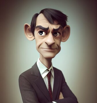Middle aged pianist in black suit portrait. Animated movie character design isolated. Animation 3d digital art style, realistic light render. 3D illustration.