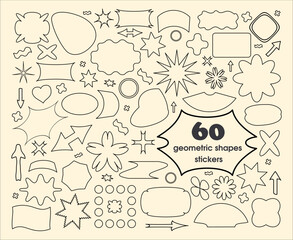 A set of geometric shapes in the doodle style. Isolated vector elements made with a single stroke. Memphis badges.