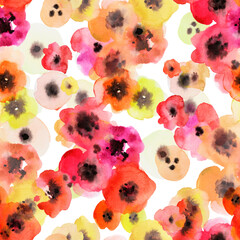 watercolor poppy seamless pattern. Hand painted. Isolated on white background