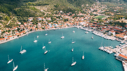 Aerial view of Vathy Ithaca (Ithaka) bay