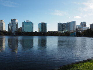 Fototapeta na wymiar Views of Lake Eola Park in the heart of downtown Orlando, Florida.