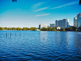 Views of Lake Eola Park in the heart of downtown Orlando, Florida.