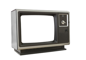 Vintage blank television with cut out screen isolated.