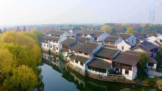 aerial view of public park in wuxi,jiangsu in winter