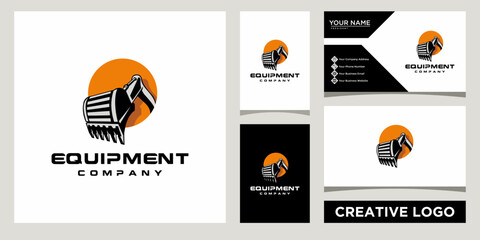 Heavy equipment rental and service logo design template with business card design - obrazy, fototapety, plakaty