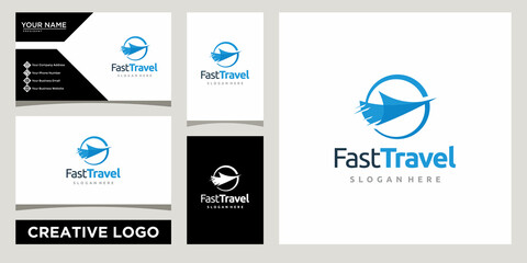 fast travel logo design template with business card design