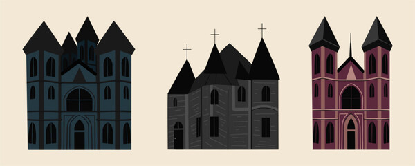 Dark locks set. Gothic architectural style, Halloween illustration. Modern print, isolated object. Middle Ages in Western Europe.