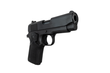 Black 45 caliber semi automatic pistol isolated.
