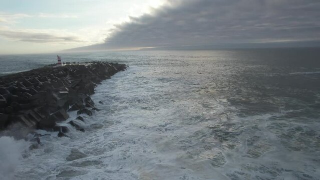 Dreamy Ocean Landscape Of Waves Crashing Rocks Aerial View