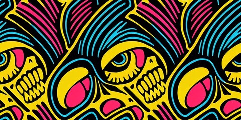 Seamless pattern. Calavera, Mexican sugar skull makeup (Day of the Dead)