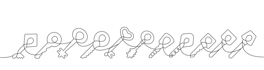 Set of Key one line continuous drawing. Home key continuous one line set illustration. Vector minimalist linear illustration