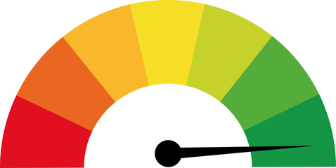 Efficiency energy rating, classification. Speedometer, red to green. Isolated png illustration, transparent background. Asset for overlay, montage, collage, presentation. Energy use, business concept. - obrazy, fototapety, plakaty