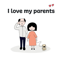 I love parents, mom and dad with a dog