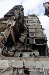 destroyed and burned houses in the city during the war in Ukraine