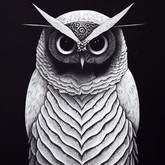 Mystical Owl Portrait [Digital Art in the Style of an Etching] - obrazy, fototapety, plakaty